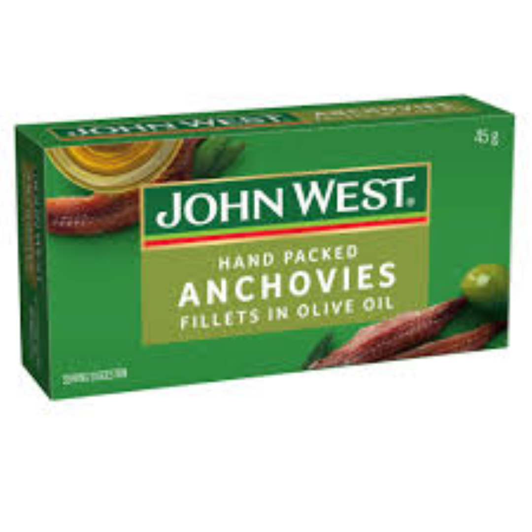 JOHN WEST ANCHOVIES FILLETS IN OIL 43G